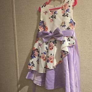 Floral Sleeveless Dress with Purple Bow